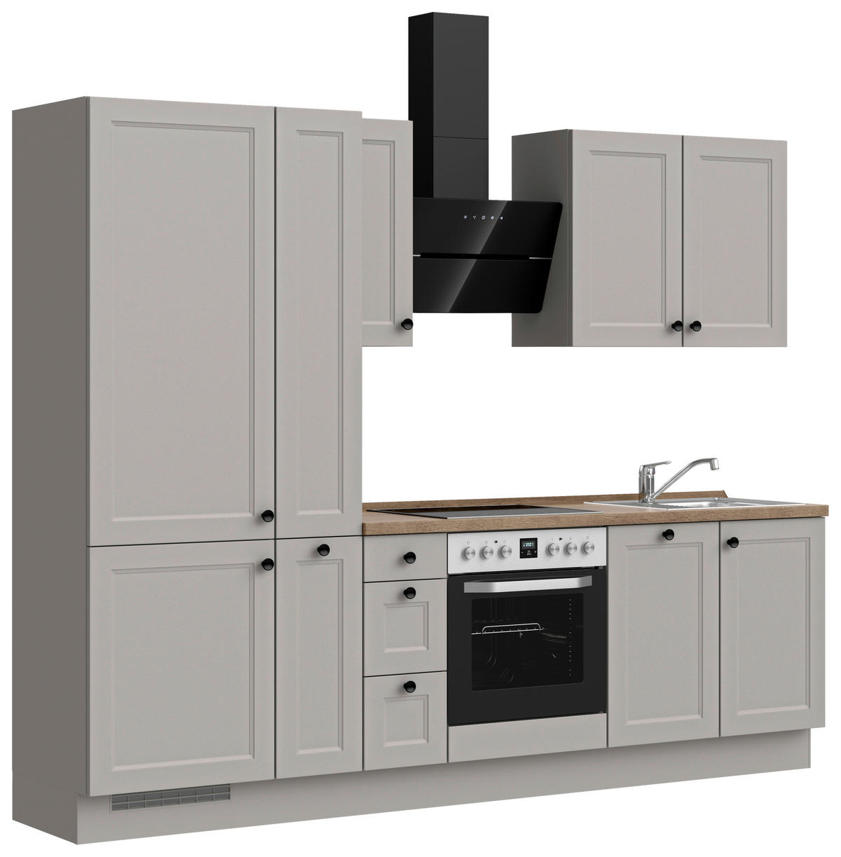 KÜCHENBLOCK 270 cm   in Grau, Eiche dunkel  - Eiche dunkel/Schwarz, MODERN, Holzwerkstoff/Metall (270cm) - Nobilia