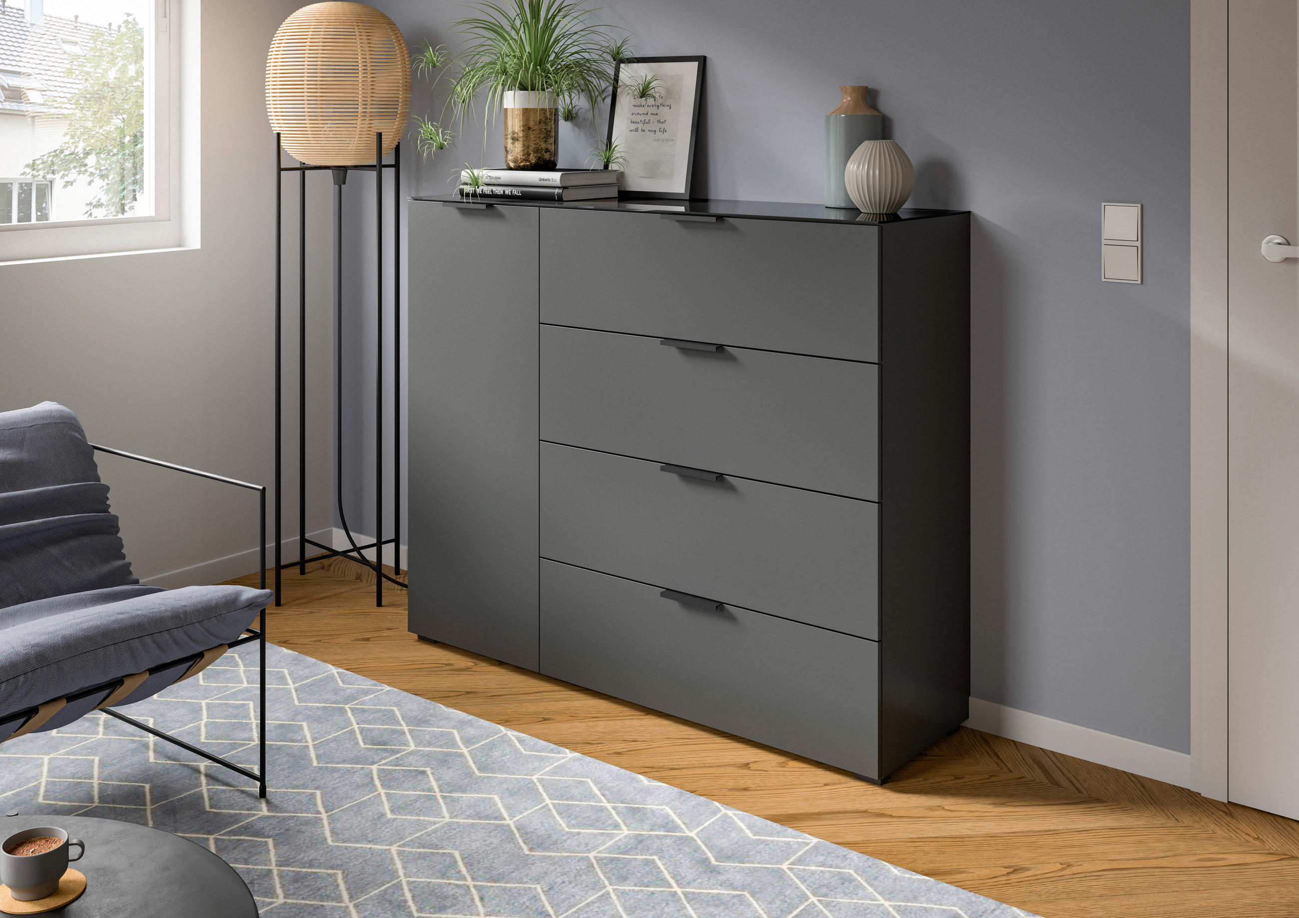 KOMMODE 135/112/40 cm  in Anthrazit  - Anthrazit, Design, Glas/Holzwerkstoff (135/112/40cm) - Livetastic