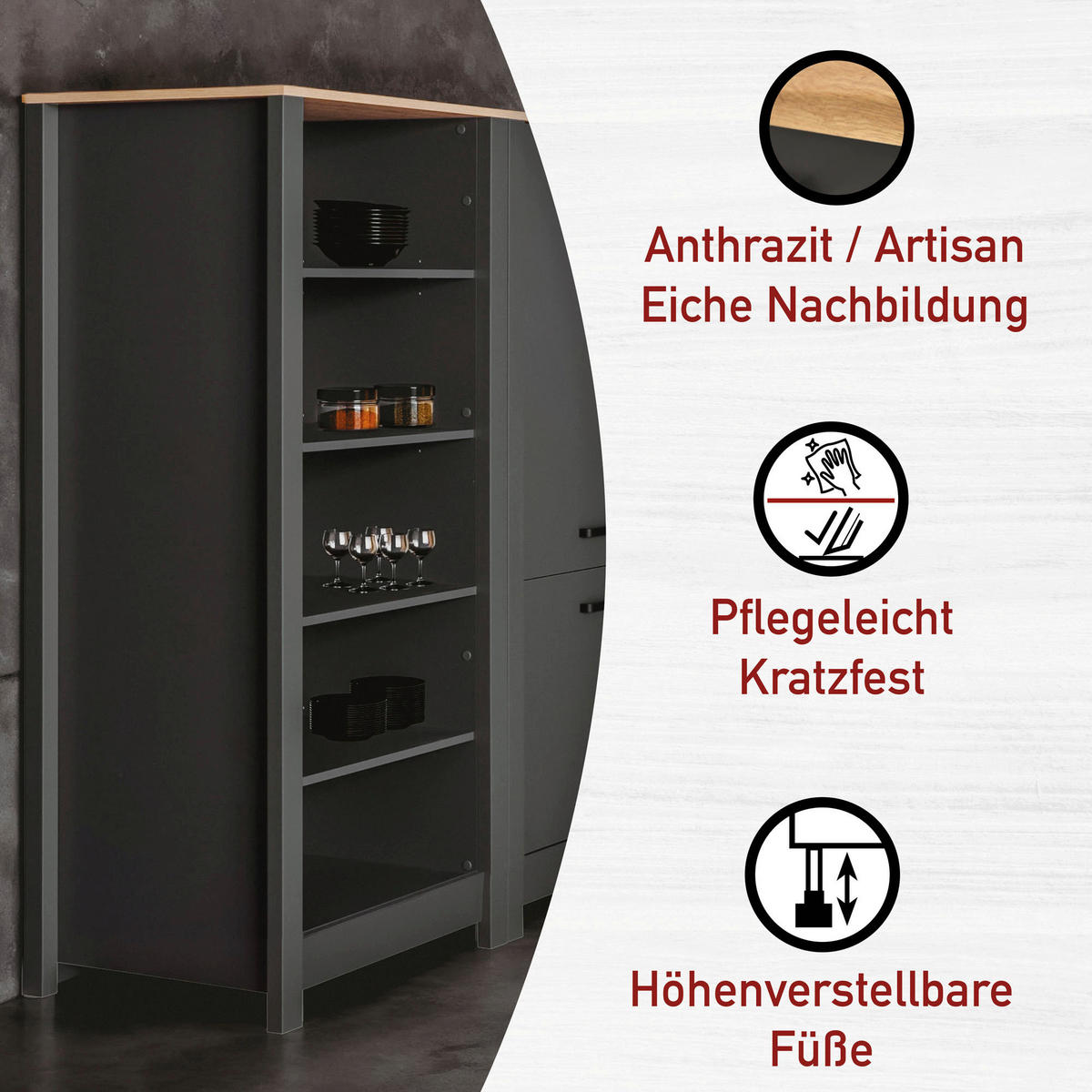 REGAL  60/167/60 cm Anthrazit  - Anthrazit, MODERN, Holzwerkstoff (60/167/60cm) - home24