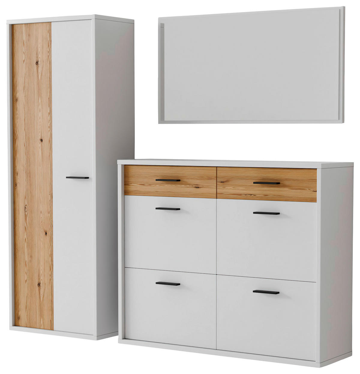 GARDEROBE 3-teilig  in 205/198/37 cm  - Eichefarben/Weiß, Design, Glas/Holzwerkstoff (205/198/37cm) - Xora
