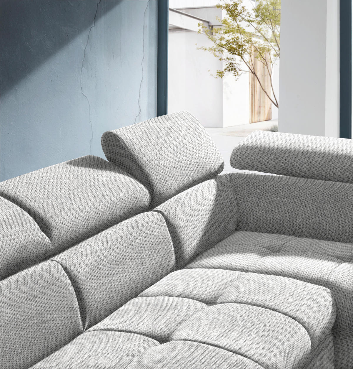ECKSOFA in Mikrofaser Hellgrau  - Hellgrau/Schwarz, Design, Kunststoff/Textil (279/210cm) - Livetastic