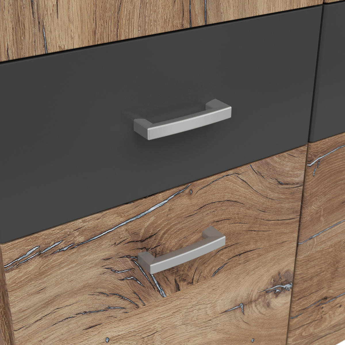 KLEIDERSCHRANK 181/199/58 cm 4-türig Graphitfarben, Eichefarben  - Eichefarben/Silberfarben, KONVENTIONELL, Holzwerkstoff/Kunststoff (181/199/58cm) - MID.YOU