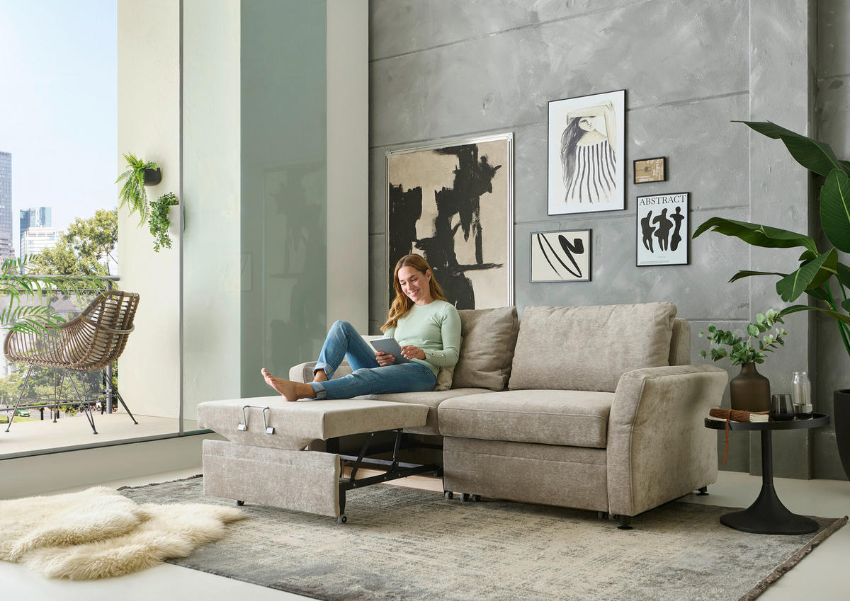 SCHLAFSOFA Chenille Hellbraun  - Hellbraun/Schwarz, KONVENTIONELL, Textil/Metall (186/90/100cm) - Beldomo Style