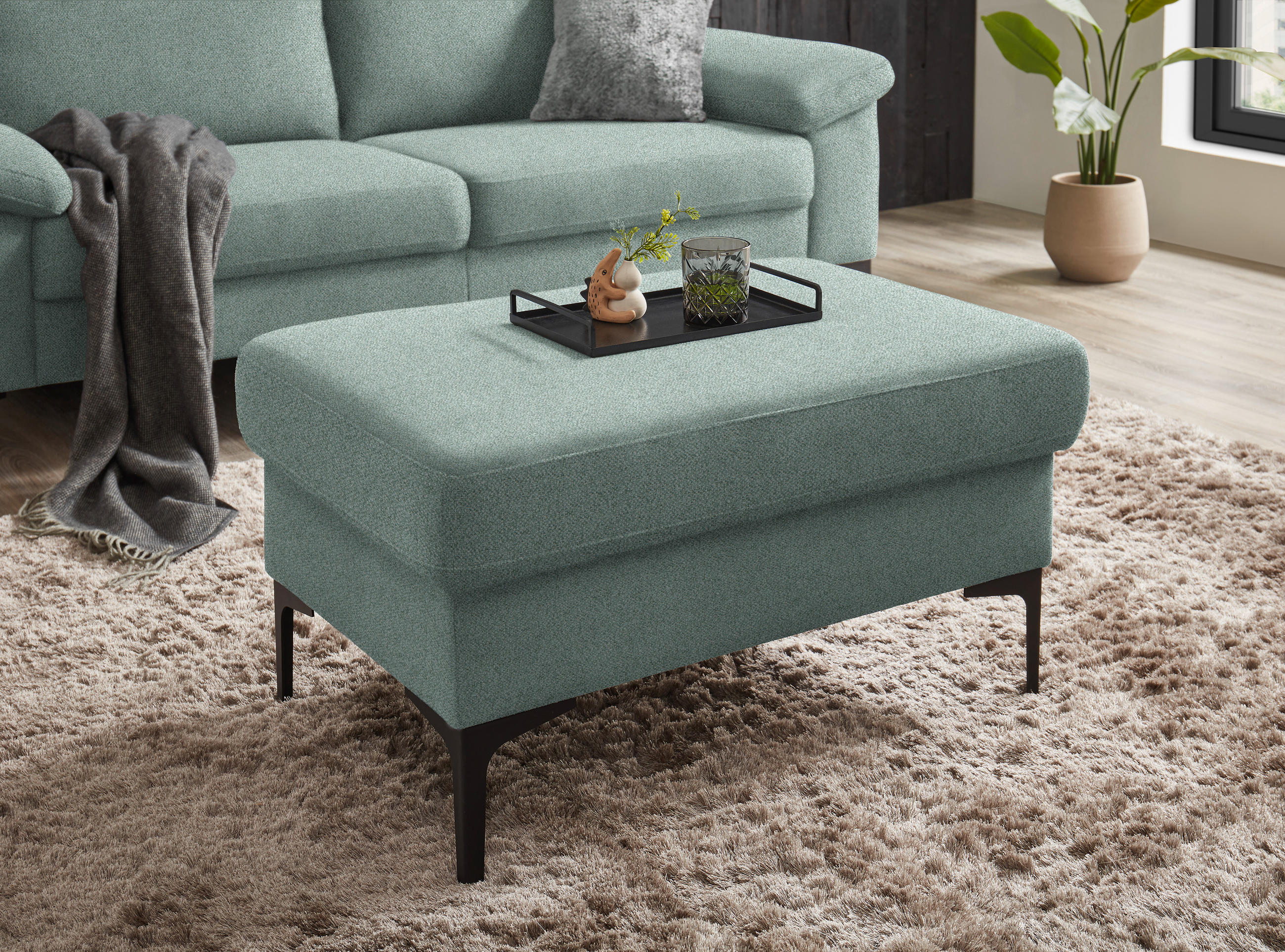 2,5-SITZER in Flachgewebe Salbeigrün  - Salbeigrün/Schwarz, Design, Textil/Metall (206/86/97cm) - Pure Home Lifestyle