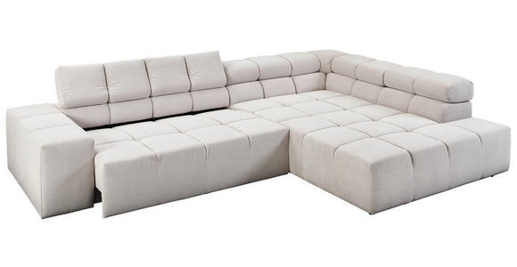 ECKSOFA in Feincord Hellgrau  - Hellgrau/Schwarz, Design, Kunststoff/Textil (317/213cm) - Hom`in