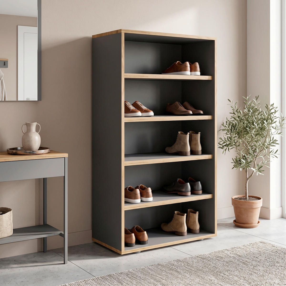 SCHUHREGAL Anthrazit, Honigeiche  - Honigeiche/Anthrazit, Design, Holzwerkstoff/Kunststoff (60/110/33cm) - MID.YOU