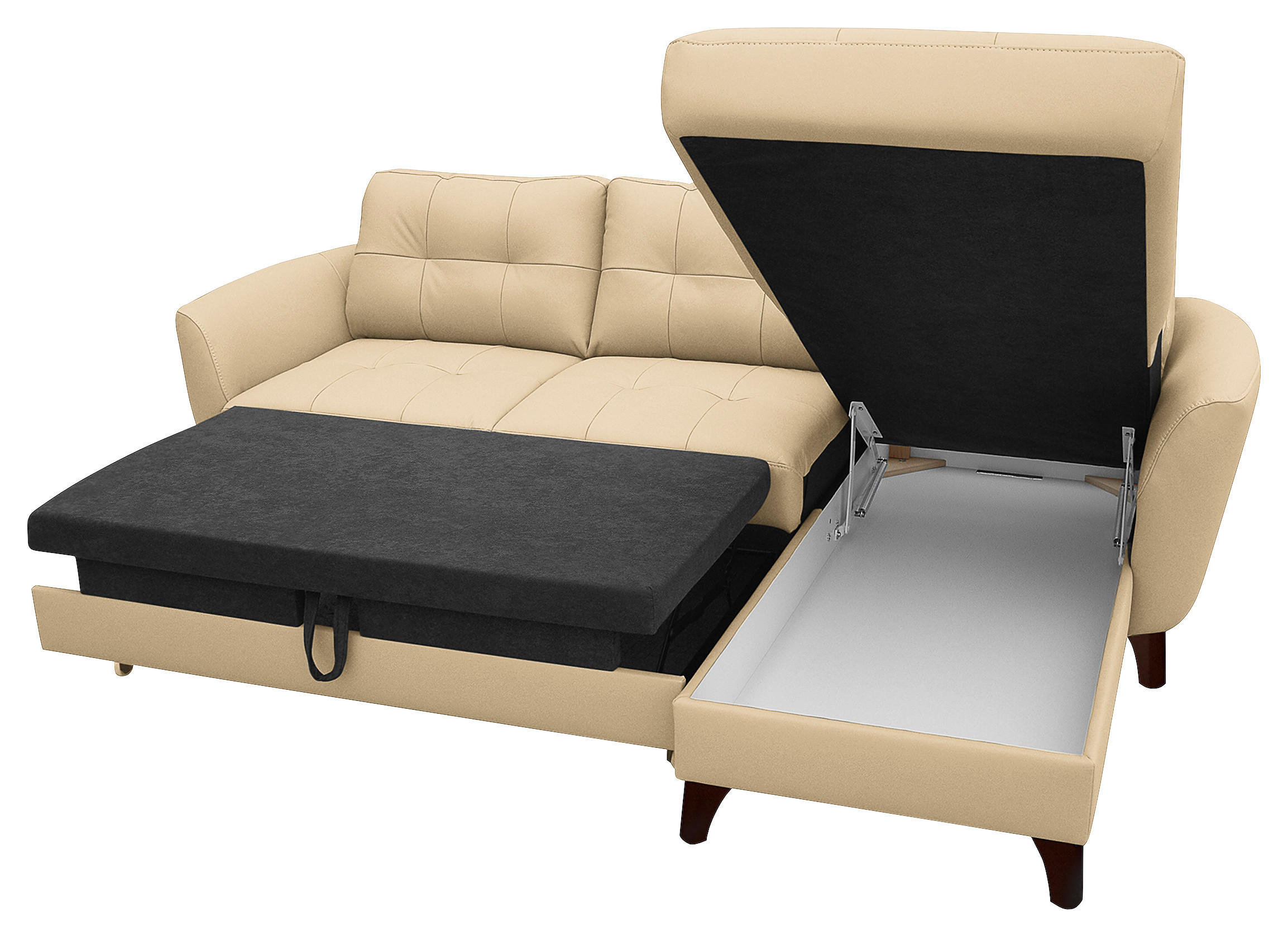 ECKSOFA Beige Echtleder Lederlook  - Beige/Buchefarben, Design, Leder/Holz (238/168cm) - Livetastic