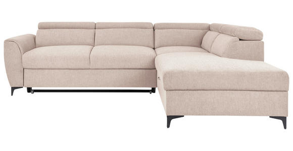 ECKSOFA Creme Velours  - Creme/Schwarz, KONVENTIONELL, Textil/Metall (255/217cm) - Carryhome