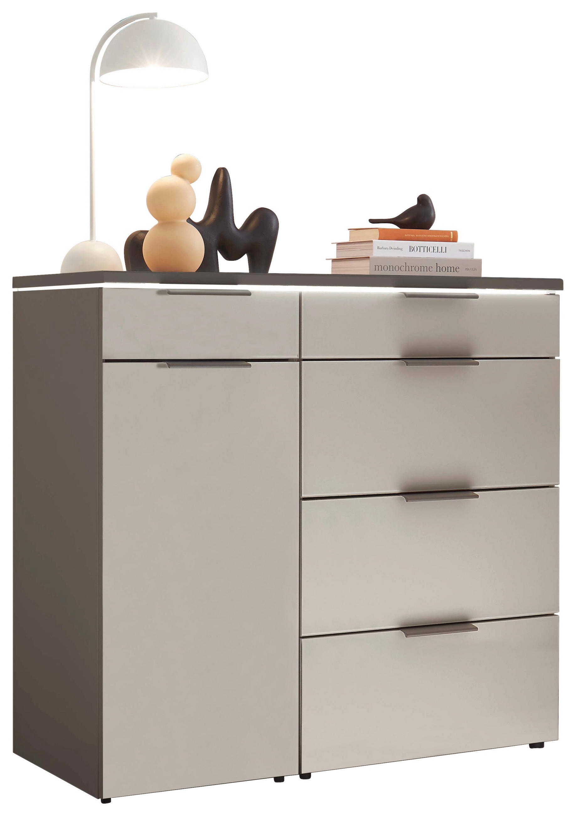 KOMÓD 100/91,2/43 cm  - palaszürke/szürke, Basics, faalapú anyag/Üveg (100/91,2/43cm) - Dieter Knoll