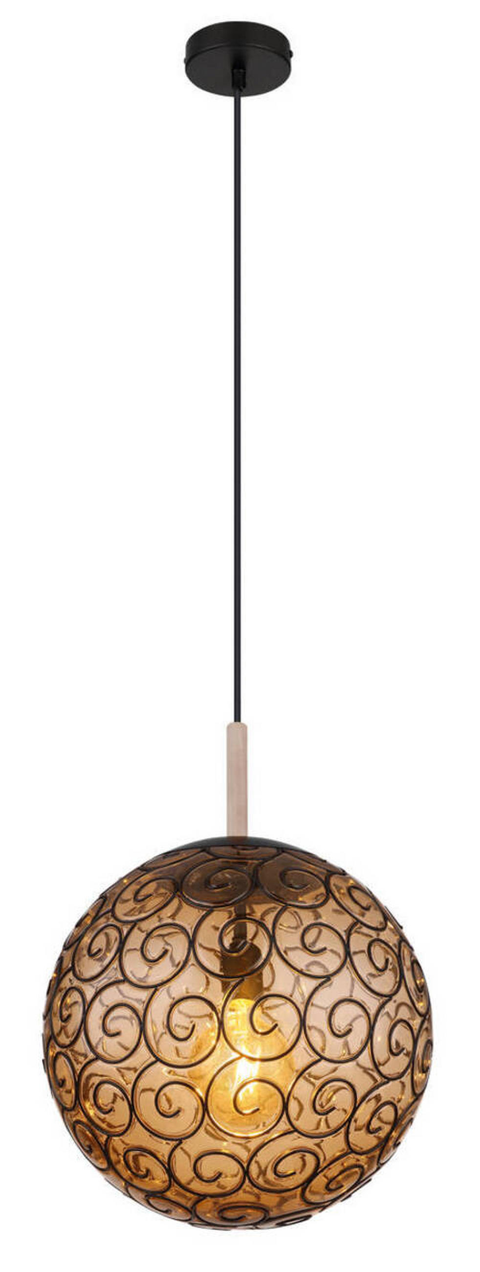 HÄNGELEUCHTE 35/120 cm  - Schwarz/Naturfarben, KONVENTIONELL, Holz/Kunststoff (35/120cm) - Globo