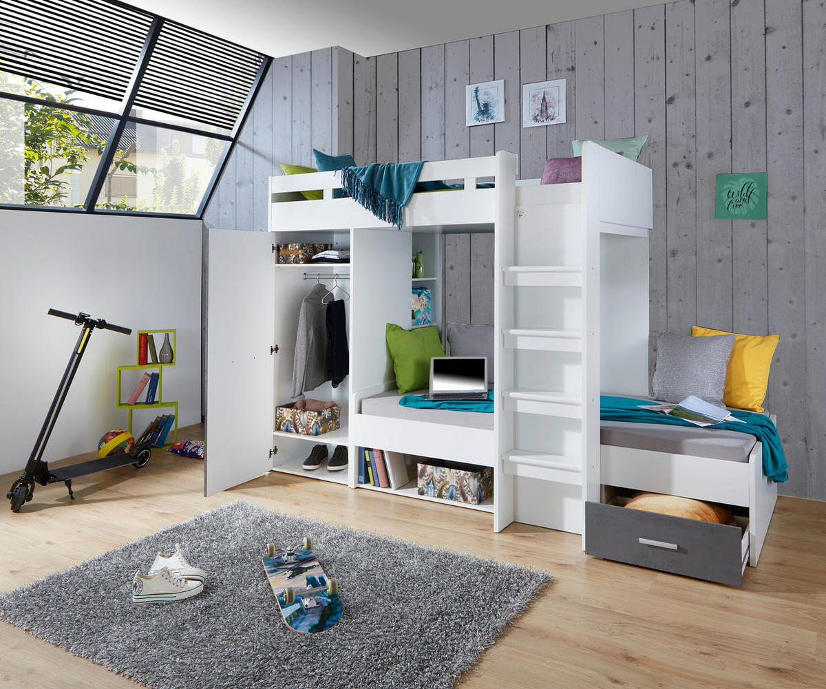 ETAGENBETT - Dunkelgrau/Weiß, KONVENTIONELL, Holzwerkstoff (90/200cm) - MID.YOU