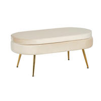 HOCKER Samt Beige  - Beige/Goldfarben, MODERN, Textil/Metall (99/40/44cm) - Livetastic