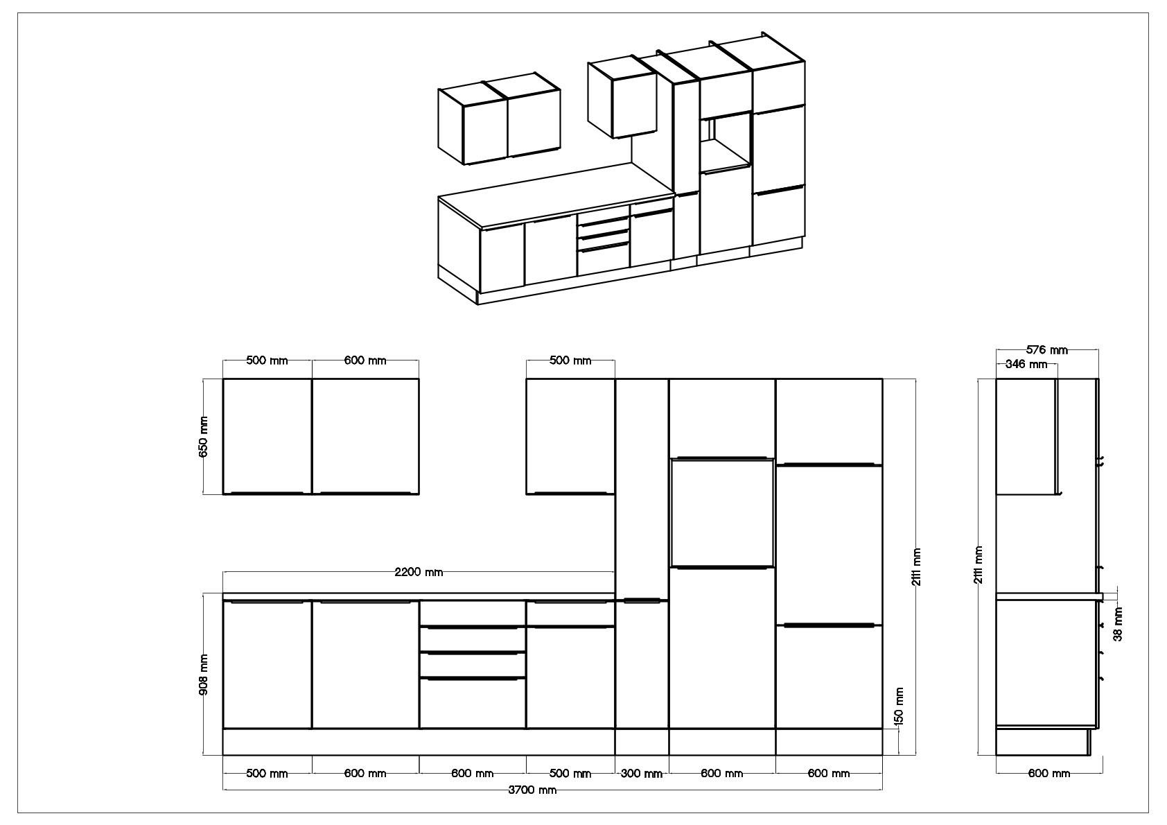 Thumbnail - Respekta Küchenblock Marleen, Anthrazit, Grau, Eiche Artisan, Kunststoff, 1,4 Schubladen, nur wie online abgebildet best...
