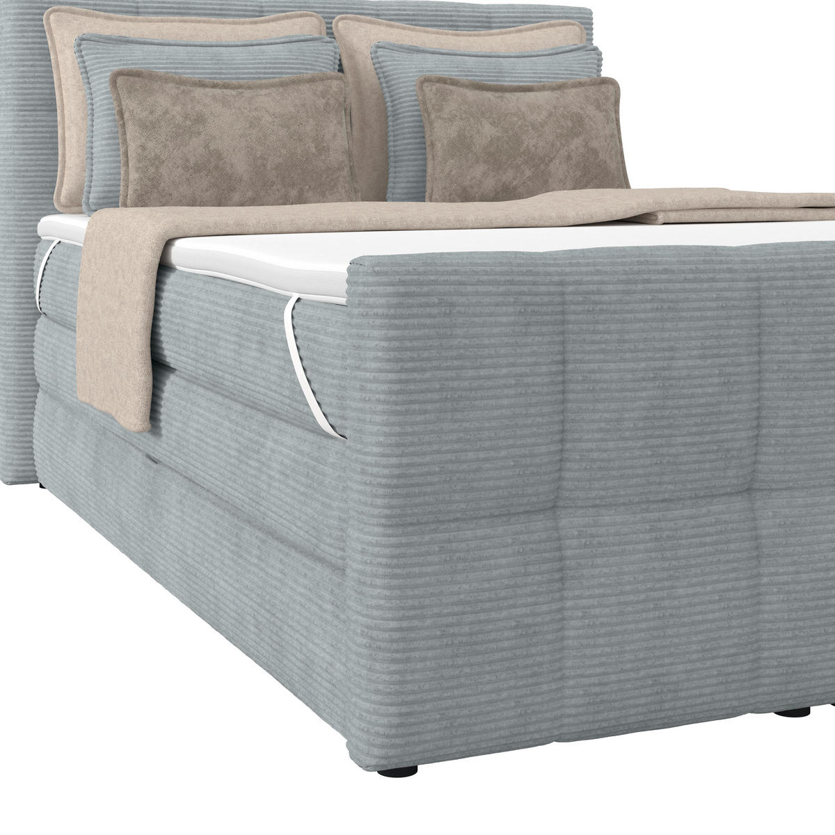 BOXSPRINGBETT 140/200 cm,  in Silberfarben, gepolstertes Kopfteil, Bettkasten, Topper, Matratzen, H3 + H3 = fest  - Silberfarben, KONVENTIONELL, Holz/Holzwerkstoff (140/200cm)