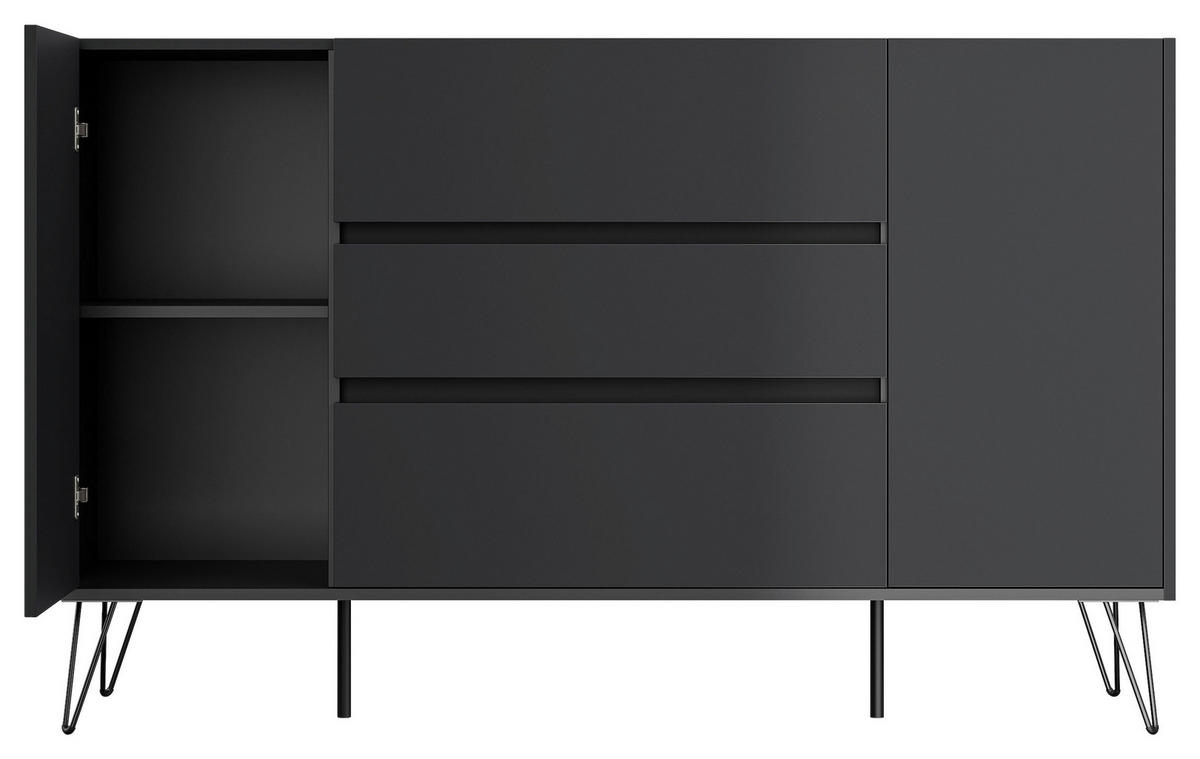 SIDEBOARD Posseik Industrial 155/93,6/42 cm 3 Schublade(n)  - Graphitfarben/Schwarz, Design, Holzwerkstoff/Metall (155/93,6/42cm) - P & B