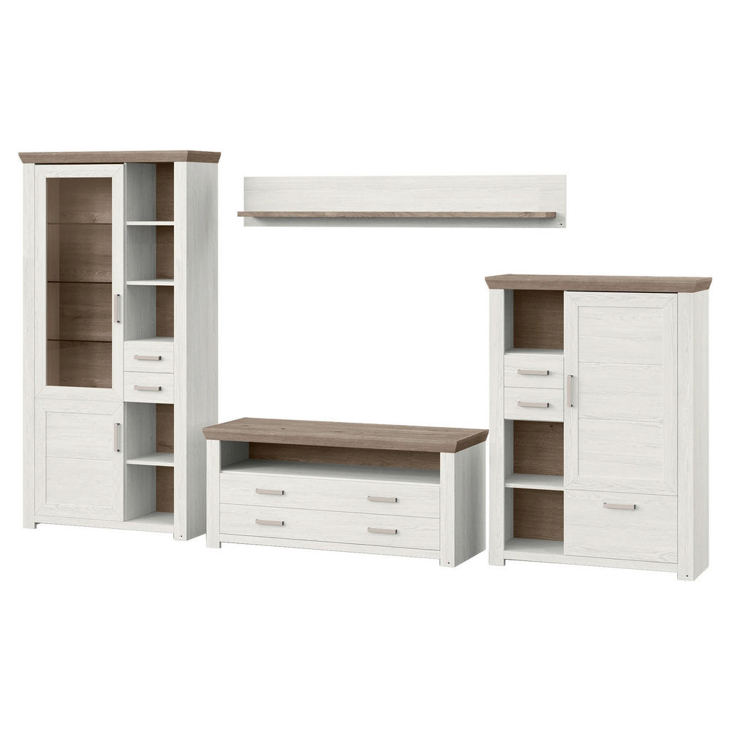 Thumbnail - SetOne by Musterring Wohnwand, Weiß, Eiche, Metall, 9 Fächer, 7 Schubladen, 370x206.6x51.2 cm, Beimöbel erhältlich, Wohn...