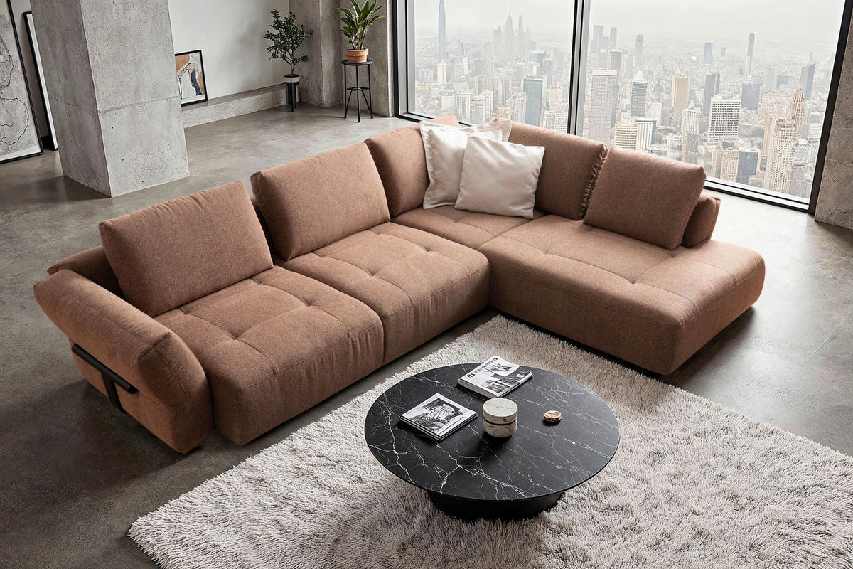 ECKSOFA Kupferfarben Chenille  - Schwarz/Kupferfarben, KONVENTIONELL, Holz/Textil (324/234cm) - Belluti