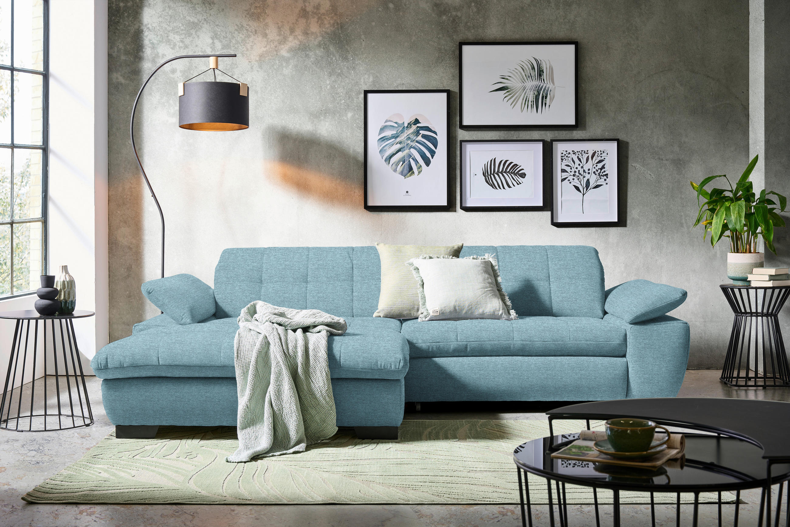 ECKSOFA in Webstoff Hellblau  180/265 cm  - Schwarz/Hellblau, Design, Textil/Metall (180/265cm) - Carryhome