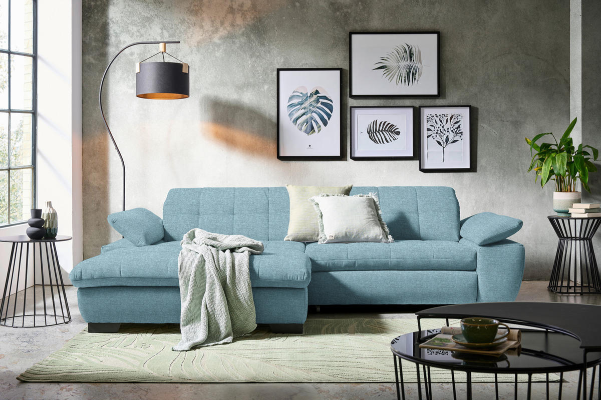 ECKSOFA in Webstoff Hellblau  180/265 cm  - Schwarz/Hellblau, Design, Textil/Metall (180/265cm) - Carryhome