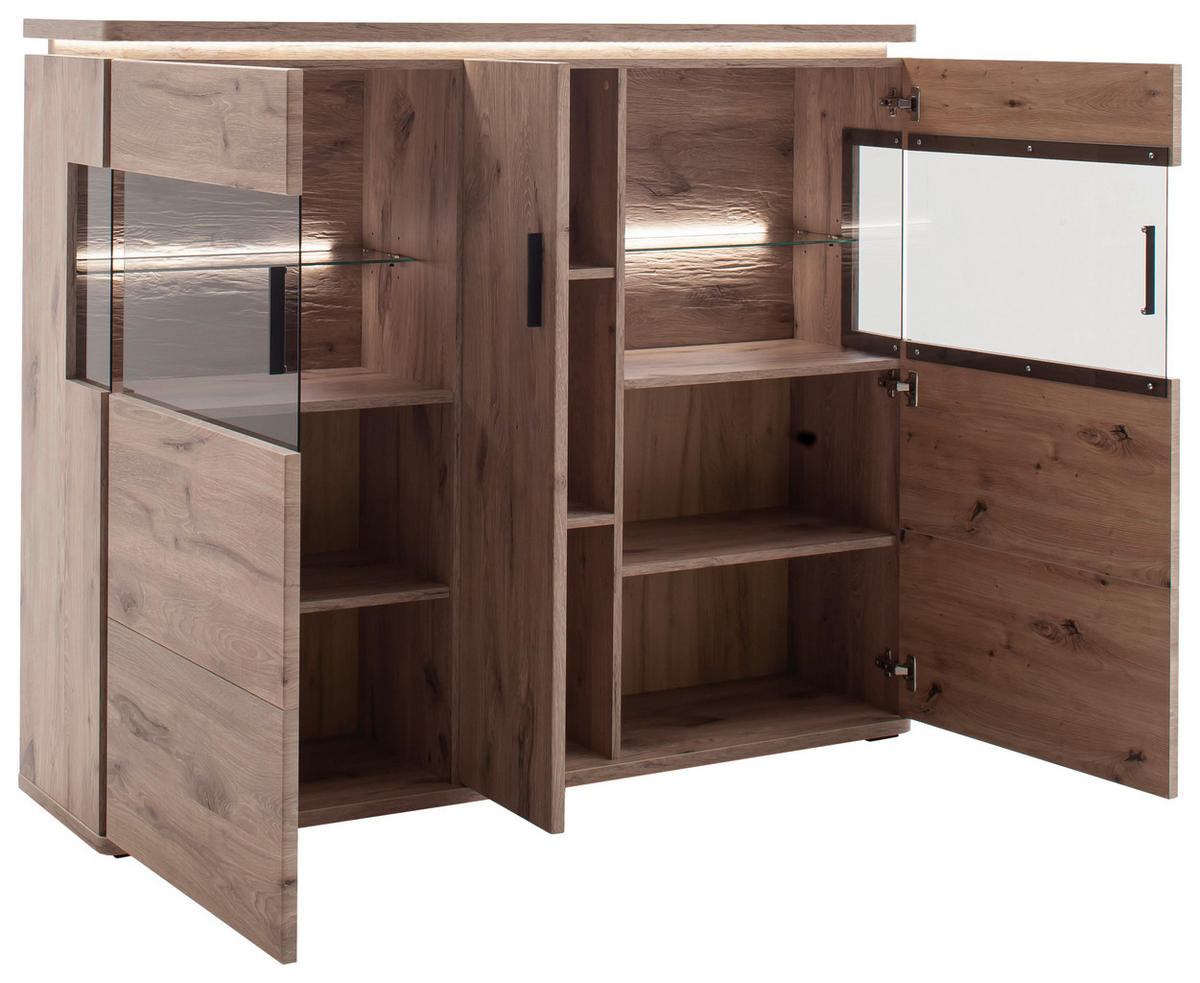 HIGHBOARD Eiche dunkel  150/124/38 cm  - Eiche dunkel/Anthrazit, Konventionell, Glas/Holzwerkstoff (150/124/38cm) - Cantus