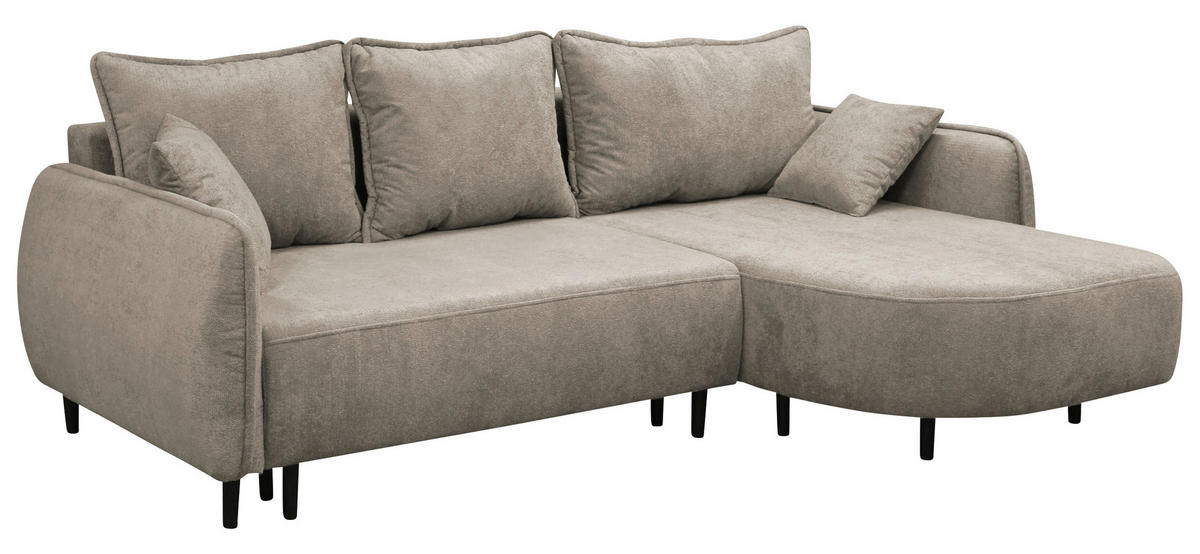 ECKSOFA MURANO Taupe Chenille Zierkissen, Rückenkissen, Bettkasten  - Taupe/Schwarz, Design, Holz/Textil (242/167cm) - MID.YOU
