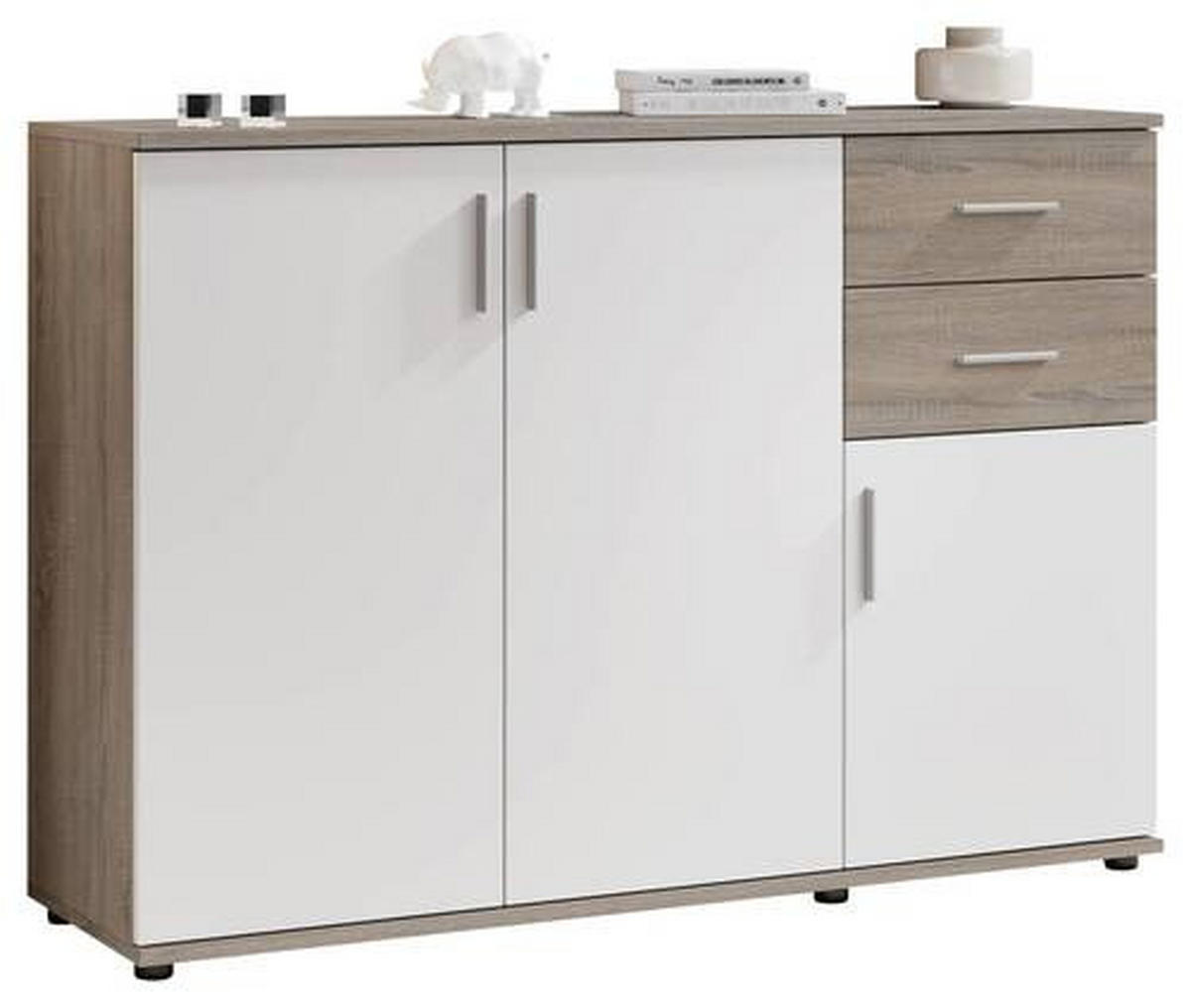 KOMMODE Bobby  in 120/82/35 cm  - Eiche dunkel/Silberfarben, KONVENTIONELL, Holzwerkstoff/Kunststoff (120/82/35cm) - Boxxx