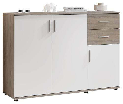 Carryhome KOMODA, bílá, tmavý dub, 120/82/35 cm