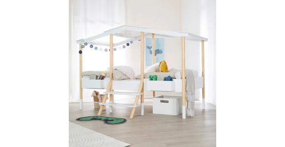 HAUSBETT 90/200 cm,  in Weiß, Kieferfarben, Leiter, Lattenrost  - Weiß/Kieferfarben, Basics, Holz (90/200cm) - Xora