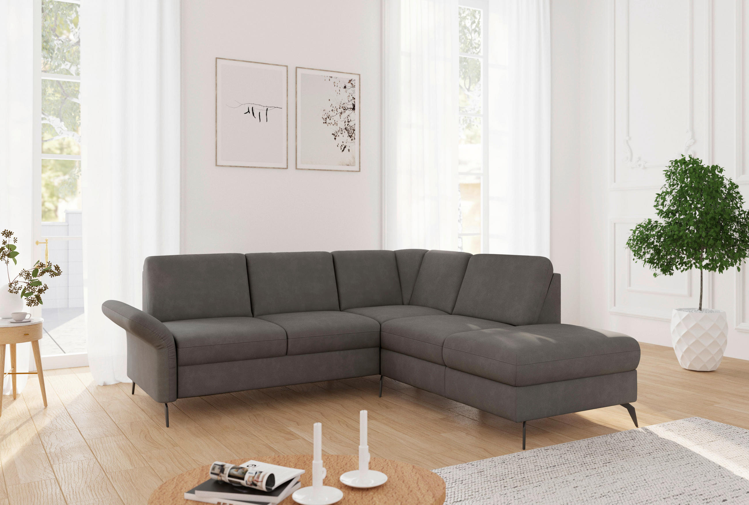 ECKSOFA ROCHELLE E Graphitfarben Flachgewebe  - Schwarz/Graphitfarben, KONVENTIONELL, Textil/Metall (240/216cm) - Sit & More