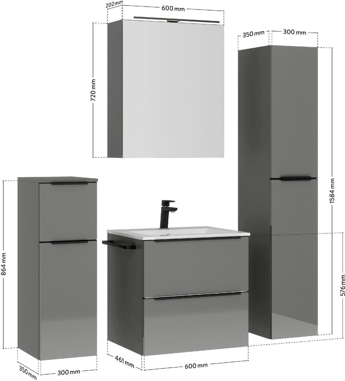 SPIEGELSCHRANK 60/72/21 cm  - Schieferfarben/Alufarben, MODERN, Glas/Holzwerkstoff (60/72/21cm) - Nobilia