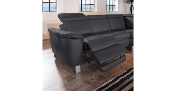 ECKSOFA in Echtleder Schwarz  - Alufarben/Schwarz, Design, Leder/Metall (271/242cm) - Cantus