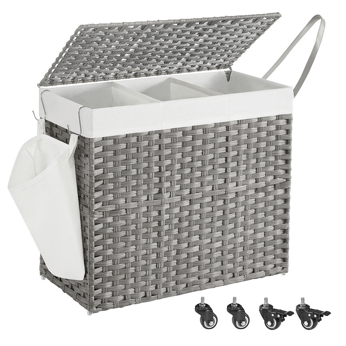 KOŠ NA PRÁDLO, šedá - šedá, Basics, kov/plast (66/66/33cm)