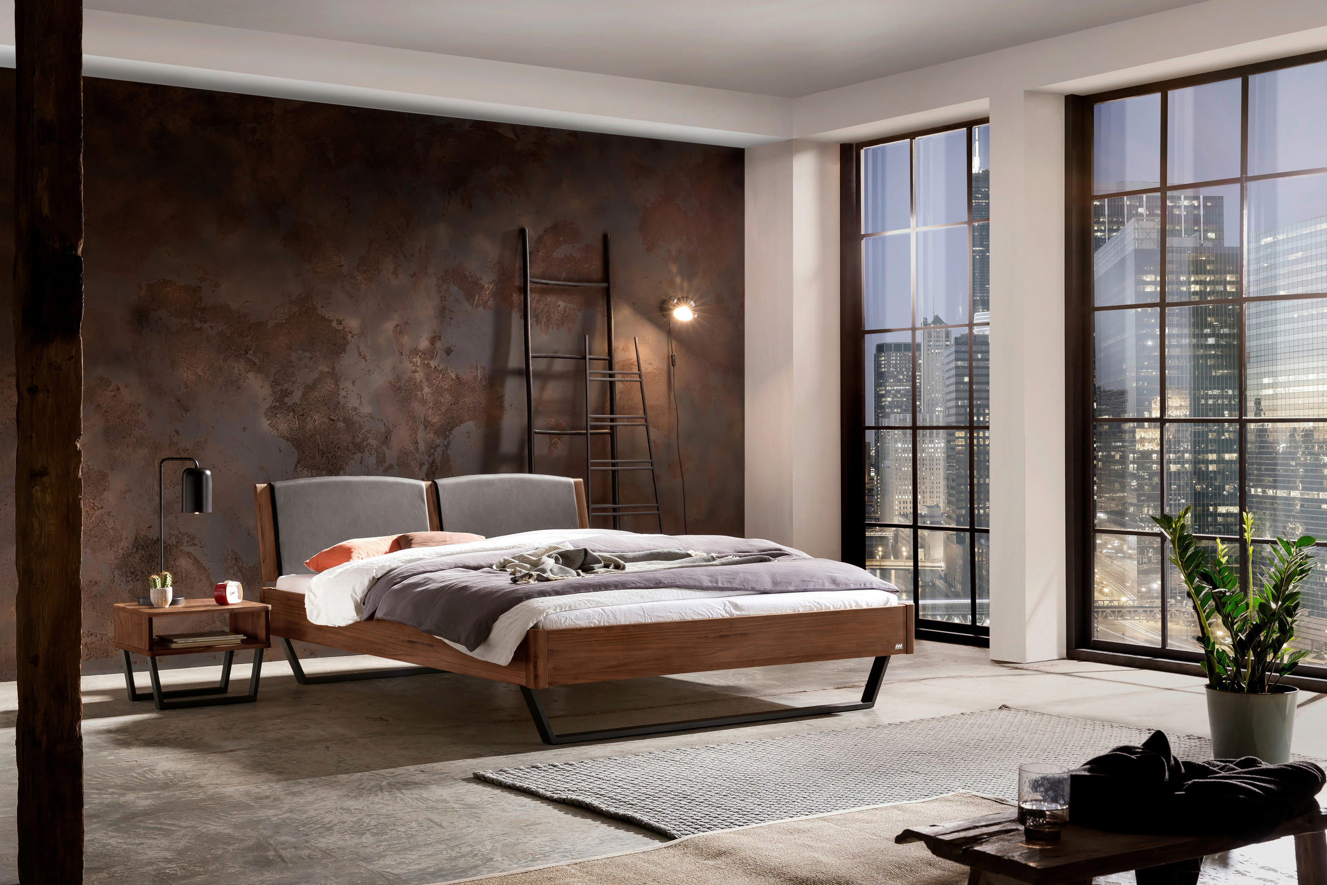 BETT 140/200 cm  in Nussbaumfarben   - Dunkelgrau/Anthrazit, Modern, Holz/Textil (140/200cm) - Hasena