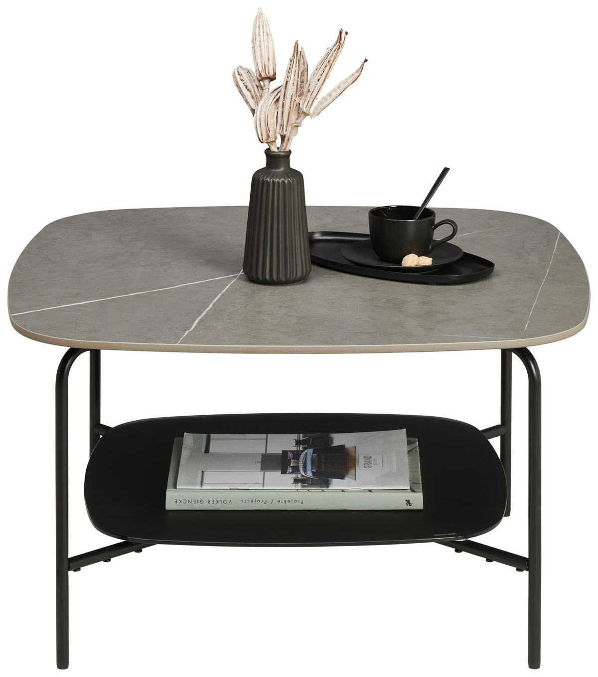 COUCHTISCH in Metall, Glas, Stein 75/75/42 cm  - Schwarz/Grau, Design, Glas/Stein (75/75/42cm) - Carryhome