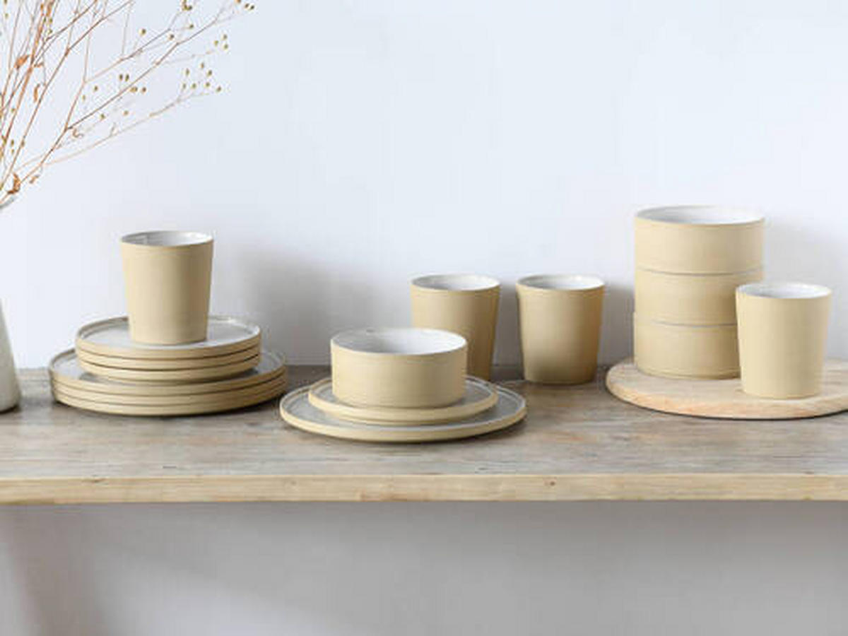 KOMBINOVANÝ SERVIS, 16-dielne, kamenina - piesková/biela, Trend, keramika - Creatable