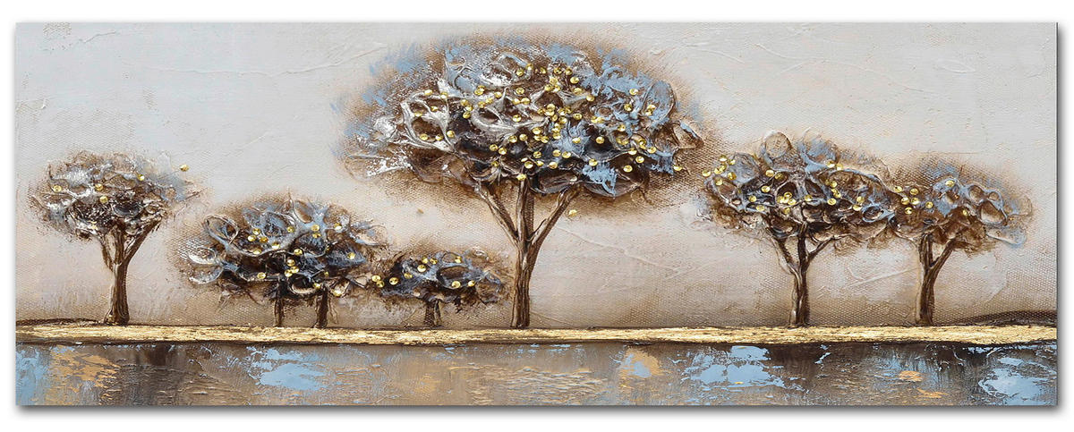 ÖLGEMÄLDE Bäume 150/55 cm  - Blau/Goldfarben, Natur, Holz/Textil (150/55cm) - Monee