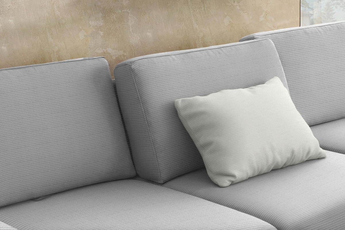 ECKSOFA Cord Hellgrau  - Hellgrau/Schwarz, Design, Textil/Metall (298/185cm) - Pure Home Lifestyle