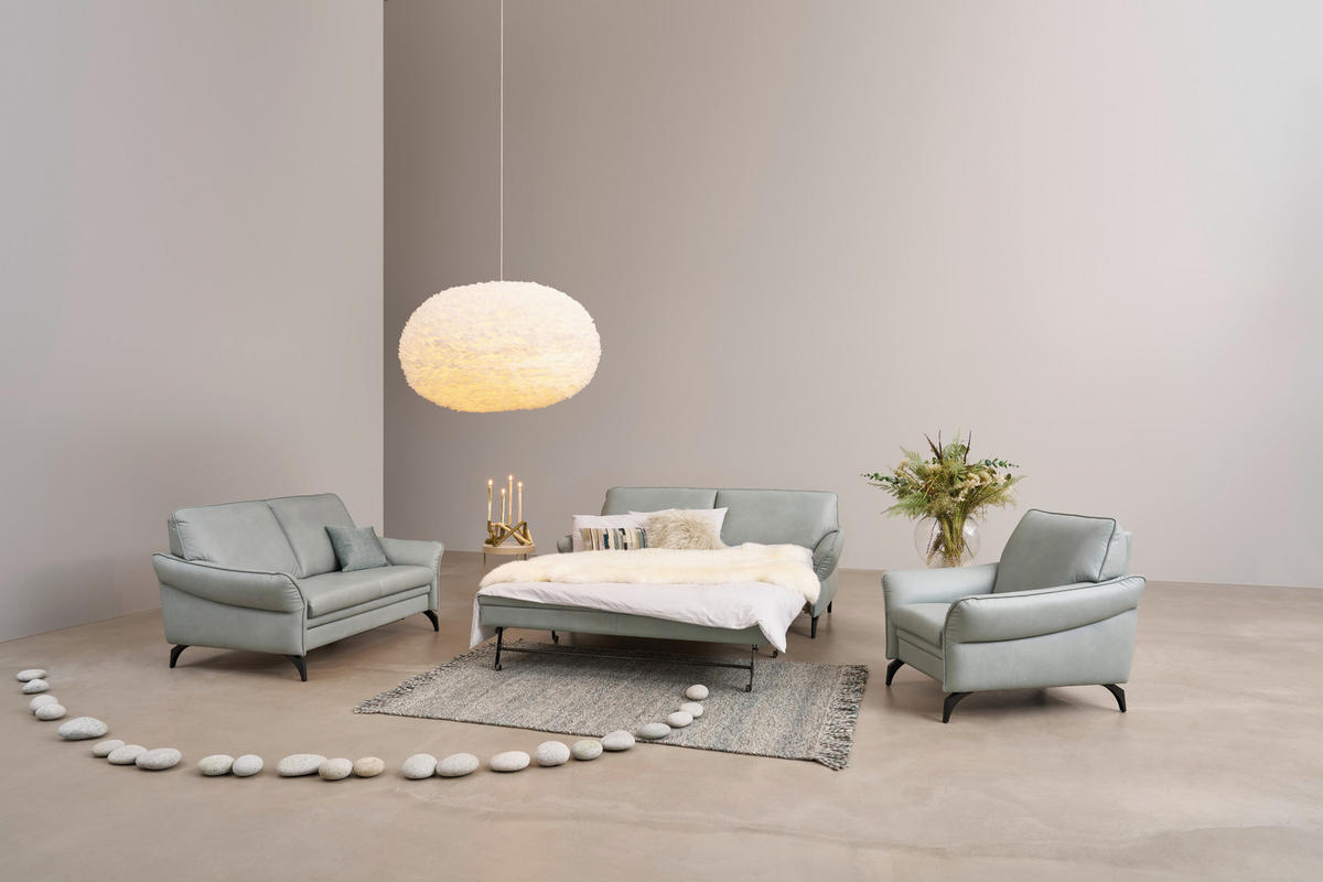 KÉTÜLÉSES KANAPÉ bőr világosszürke  - világosszürke/nemesacélszínű, Design, bőr/fém (150/100/90cm) - Himolla