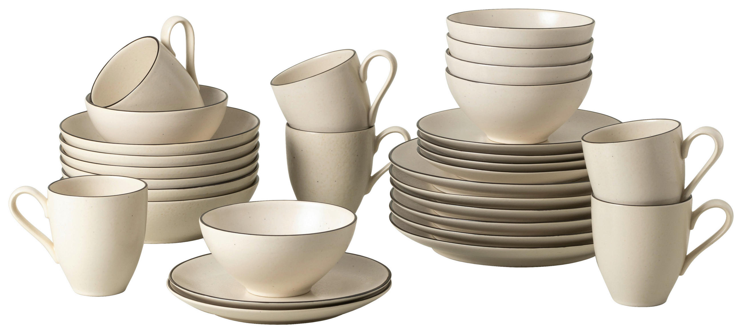 KOMBISERVICE Schwarz, Beige AUGUSTA 30-teilig 6 Personen  - Beige/Schwarz, Basics, Keramik - Costa Nova