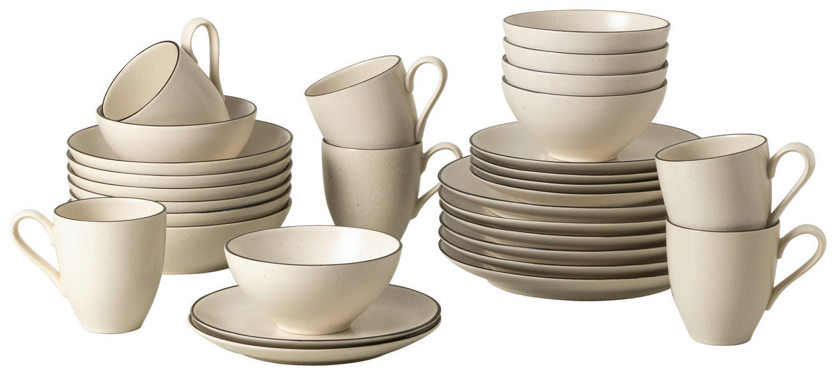 KOMBISERVICE Schwarz, Beige AUGUSTA 30-teilig 6 Personen  - Beige/Schwarz, Basics, Keramik - Costa Nova
