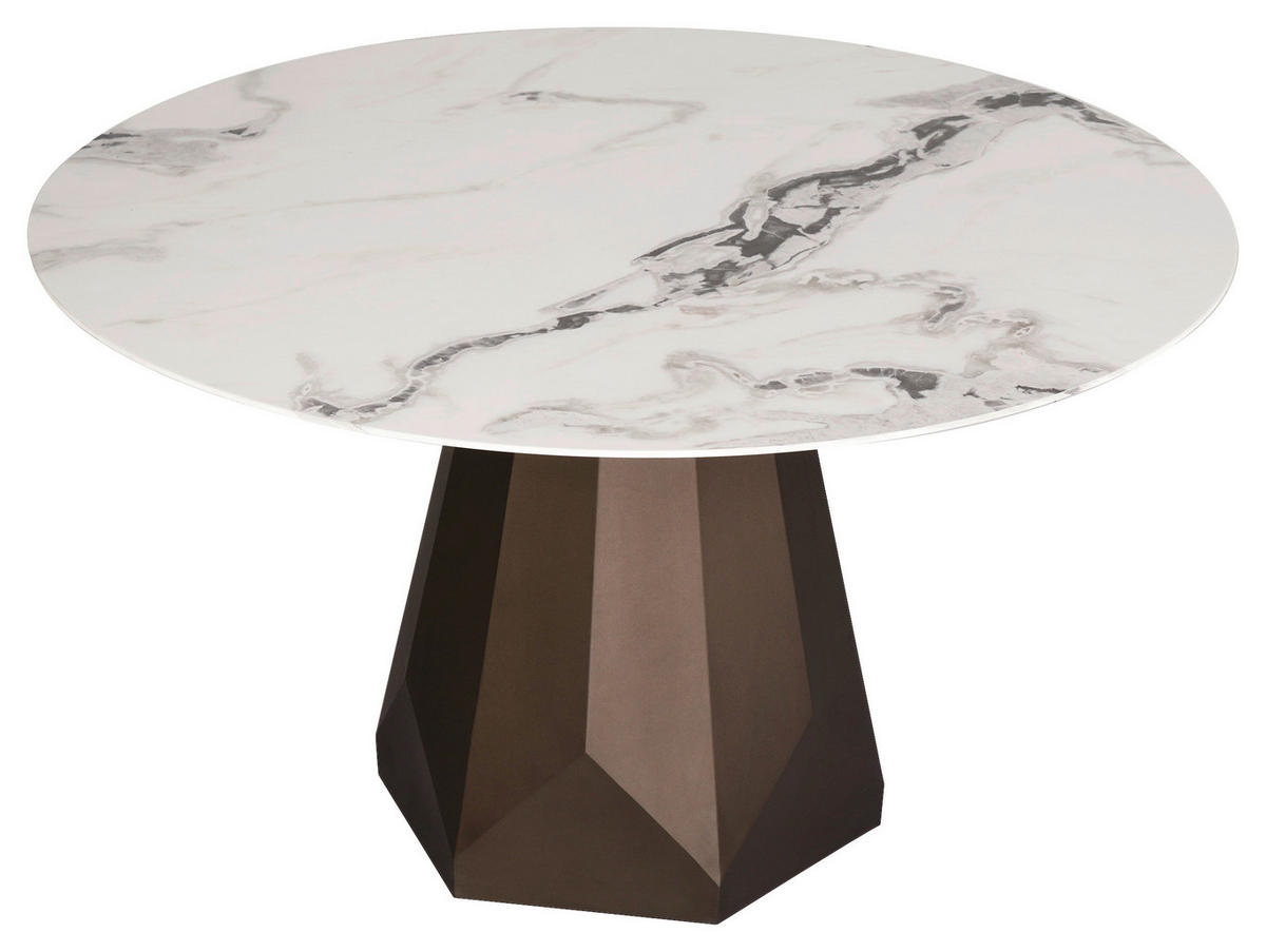 JEDILNA MIZA, bela, barve brona  - bela/barve brona, Design, kovina/keramika (135/135/76cm) - Belluti