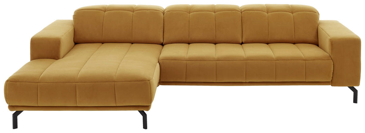 ECKSOFA in Velours Currygelb  - Currygelb/Schwarz, Design, Textil/Metall (195/293cm) - Beldomo Style