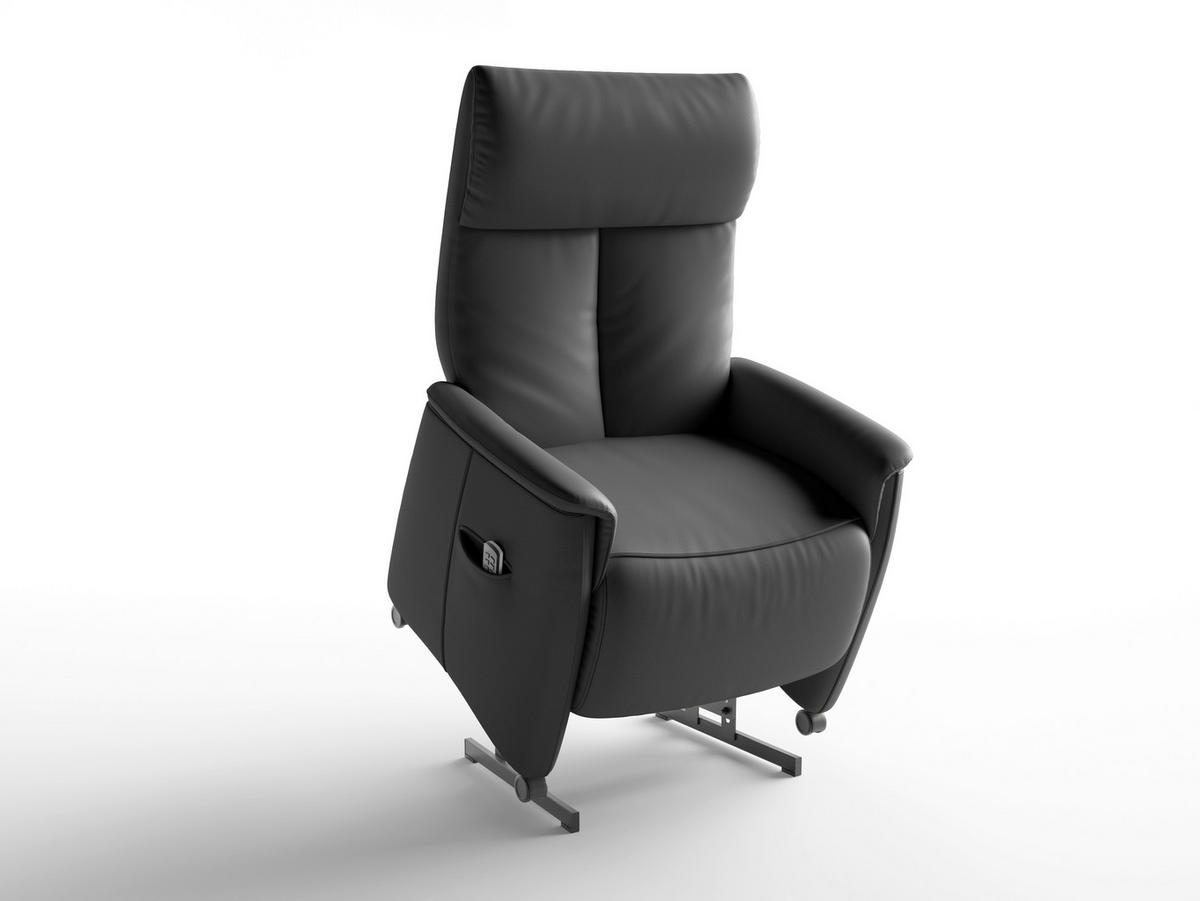RELAXSESSEL TV CREMONA COMFORT E S1 Echtleder Kopfteilverstellung, Fußteilverstellung, Rücken echt    - Schwarz, Basics, Leder/Kunststoff (76/110/84cm) - Sit & More