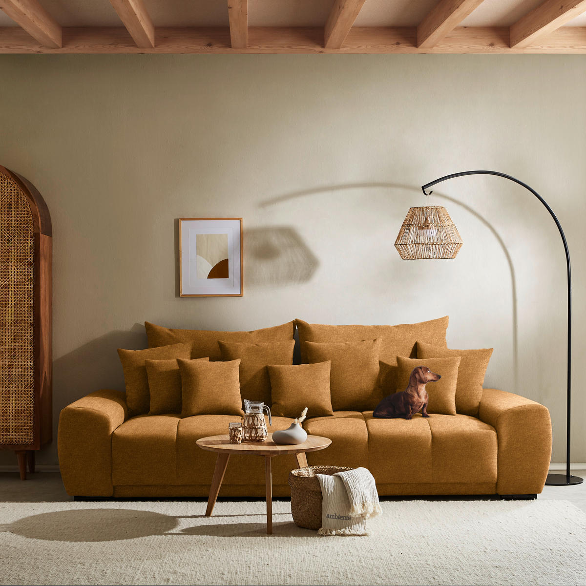 BIGSOFA Samt Senfgelb  - Senfgelb/Schwarz, KONVENTIONELL, Holz/Textil (280/67/120cm) - Carryhome