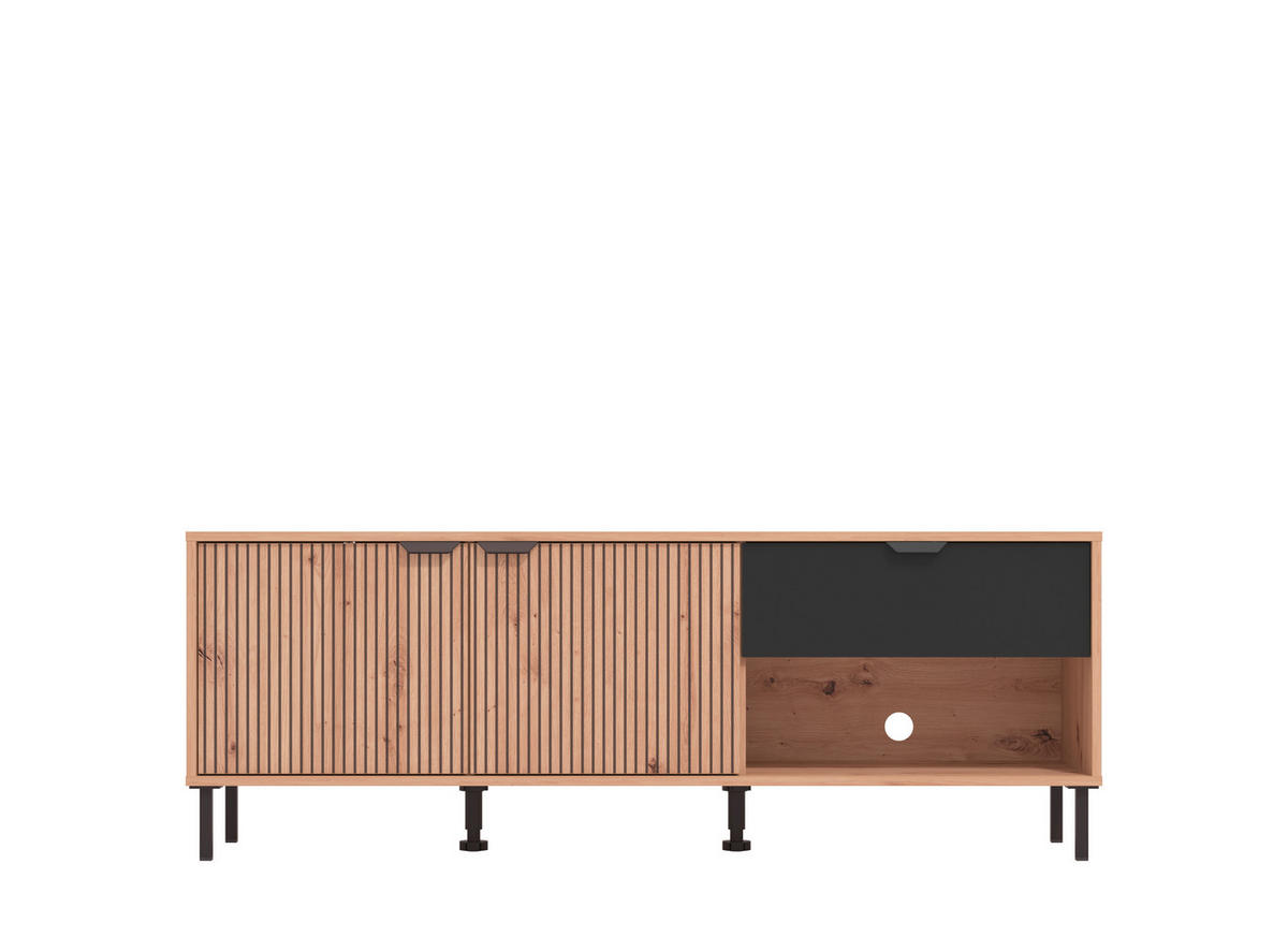 TV-ÁLLVÁNY fekete, Artisan tölgy  - fekete/Artisan tölgy, Basics, faalapú anyag (150,5/40/54,5cm) - Xora