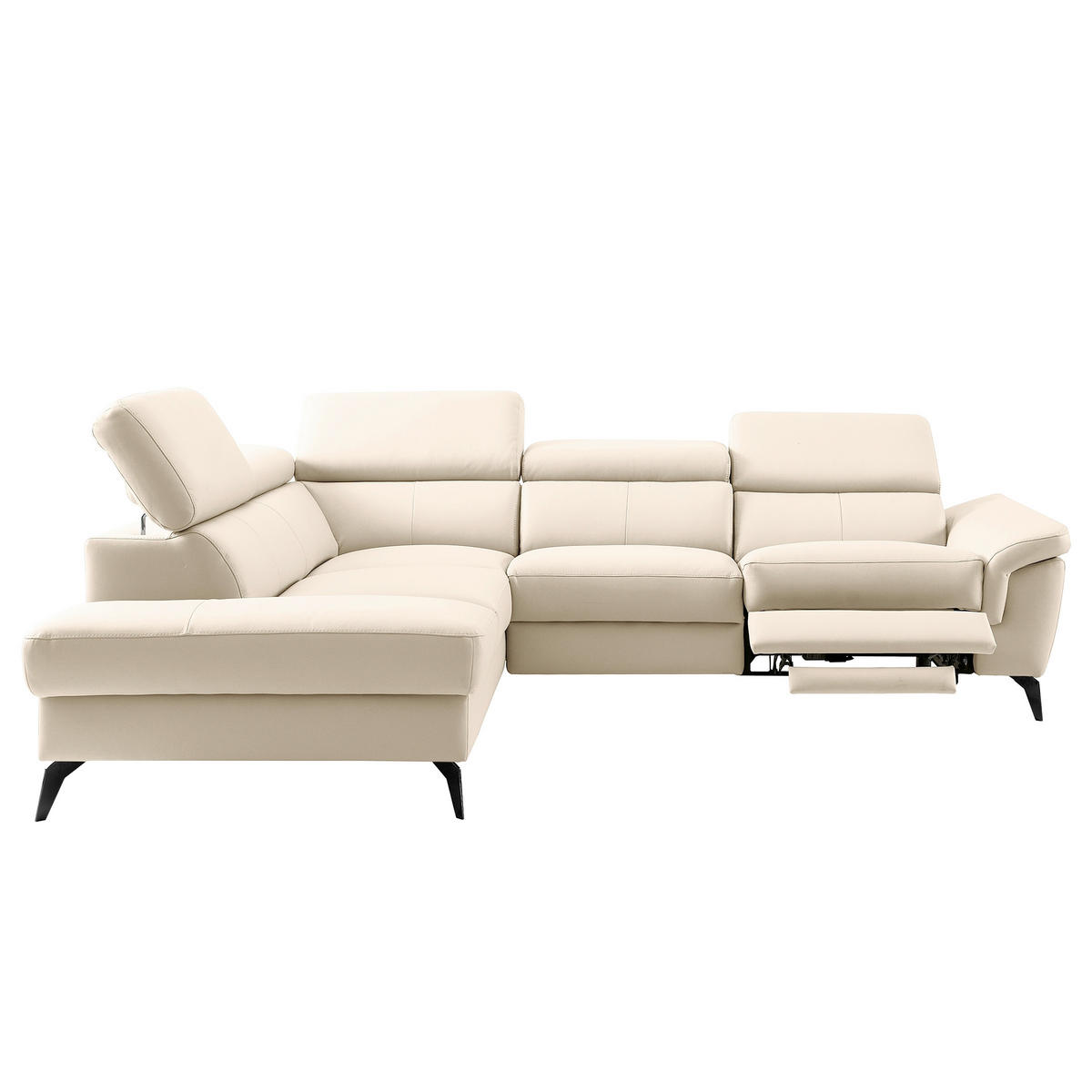 ECKSOFA SONO in Lederlook Echtleder Grau Armteilverstellung, Kopfteilverstellung  210/265 cm  - Schwarz/Grau, Design, Leder/Textil (210/265cm) - Livetastic