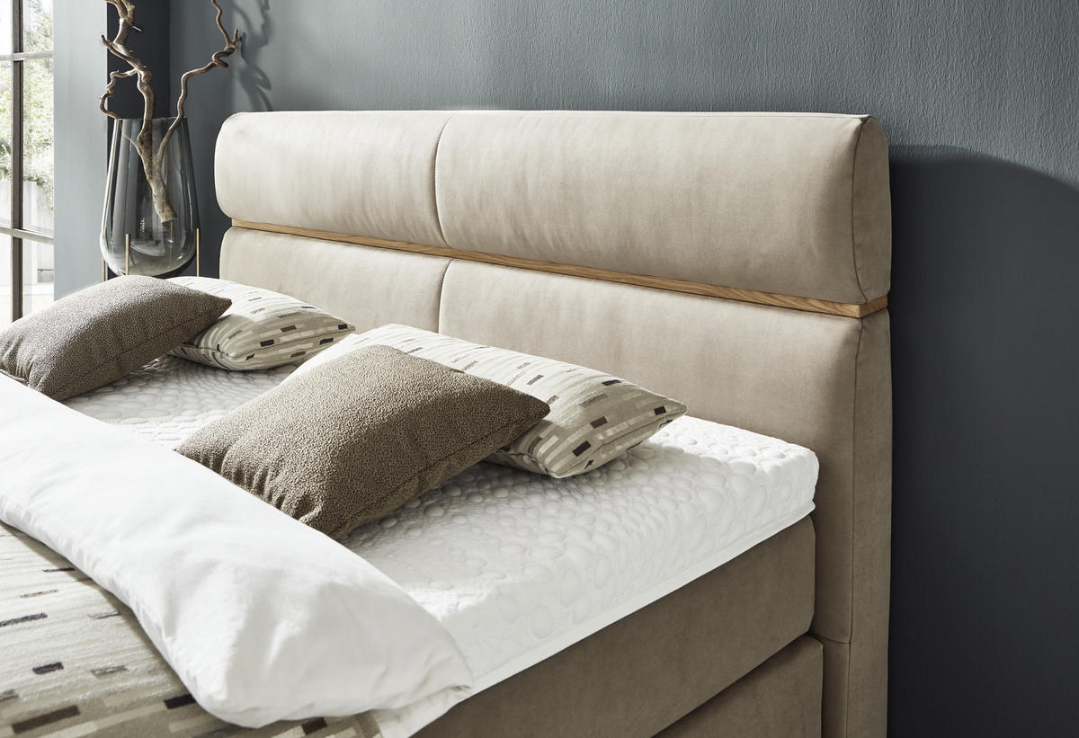BOXSPRINGBETT 180/200 cm  in Hellbraun  - Hellbraun/Schwarz, Konventionell, Kunststoff/Textil (180/200cm) - Dieter Knoll