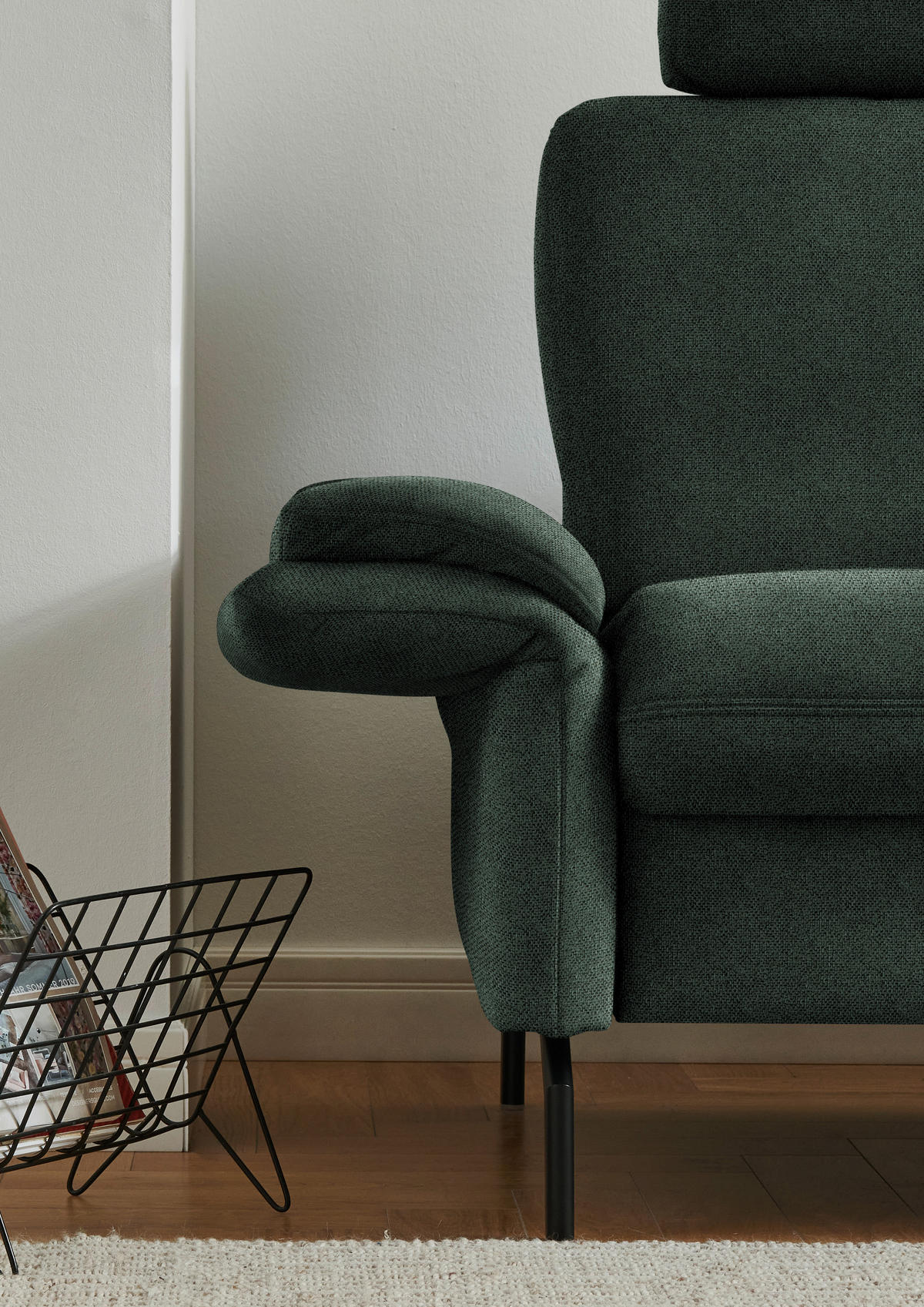 ECKSOFA in Flachgewebe Dunkelgrün  241/190 cm  - Dunkelgrün/Schwarz, KONVENTIONELL, Textil/Metall (241/190cm) - Beldomo Comfort