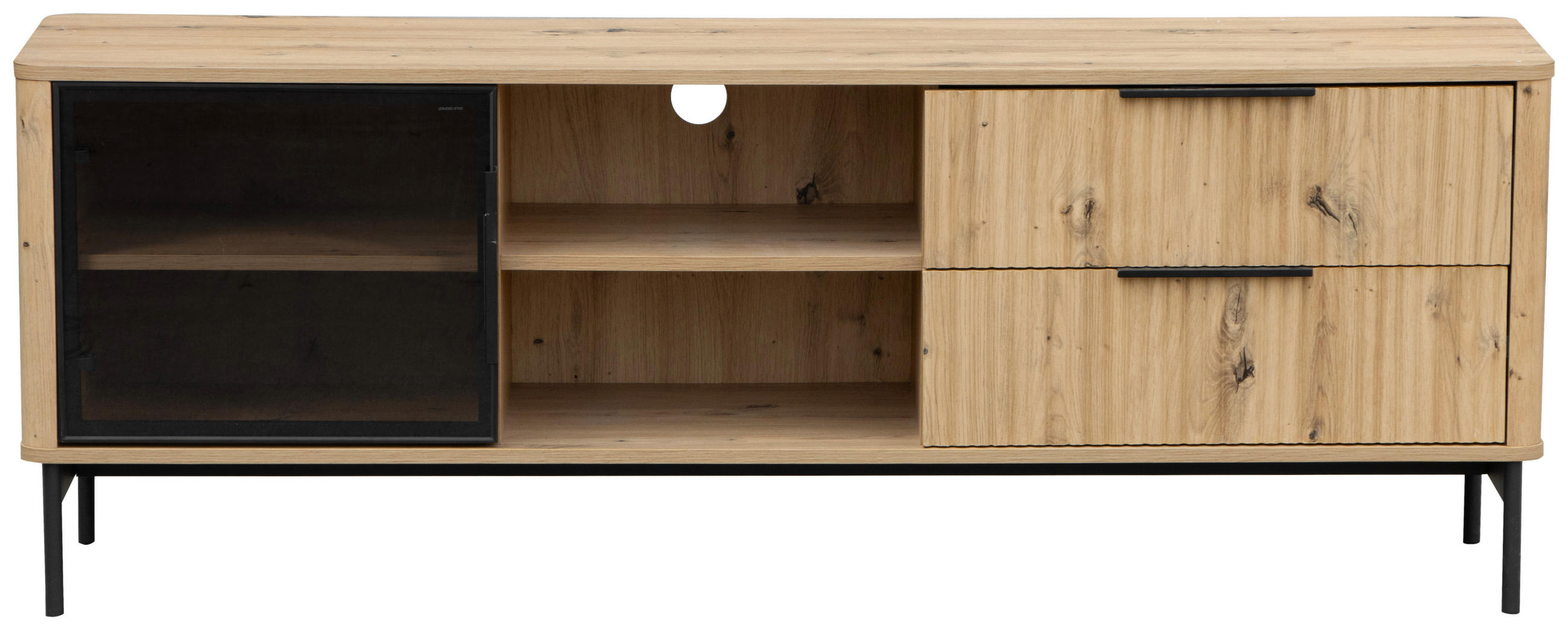 LOWBOARD  in 157/57/40 cm  - Schwarz/Eiche Artisan, Design, Glas/Holzwerkstoff (157/57/40cm) - MID.YOU