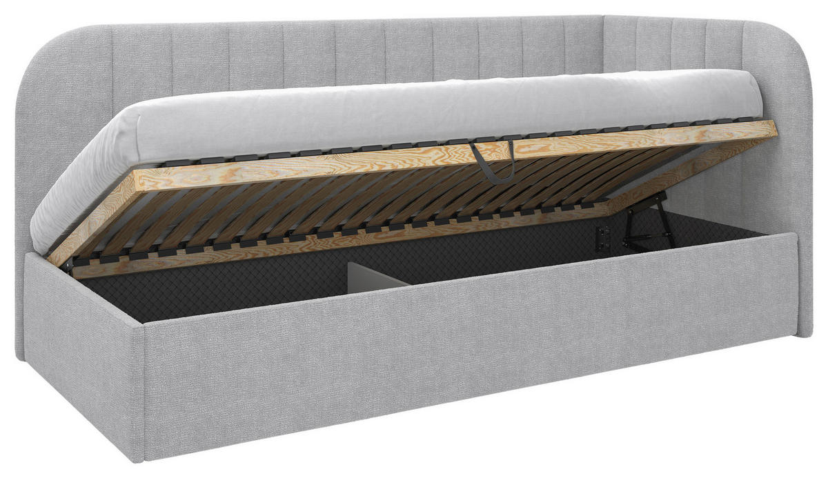 POLSTERBETT 90/200 cm, inkl. Lattenrost, Bettkasten,  in Grau  - Schwarz/Grau, MODERN, Holz/Holzwerkstoff (90/200cm) - MID.YOU